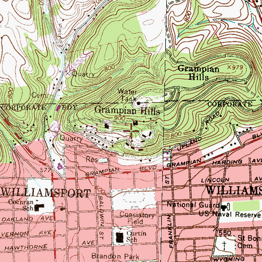 Topographic Map of Grampian Hills, PA