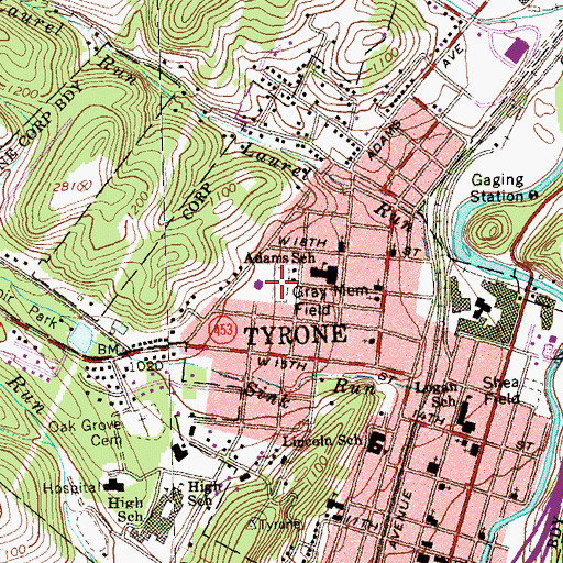 Topographic Map of Gray Memorial Field, PA