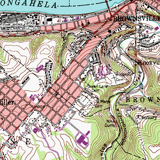 Topographic Map of Green Lane Cemetery, PA