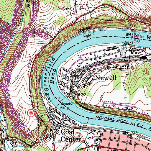 Topographic Map of Greenfield Bend, PA