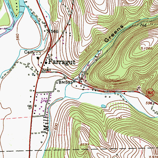 Topographic Map of Greens Hollow, PA