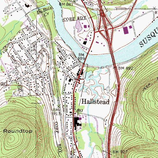 Topographic Map of Hallstead, PA