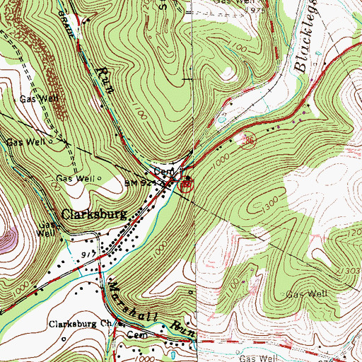 Topographic Map of Harpers Run, PA