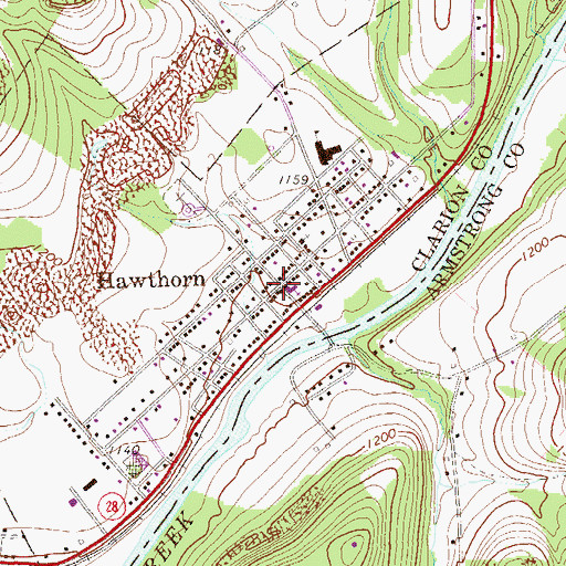 Topographic Map of Hawthorn, PA