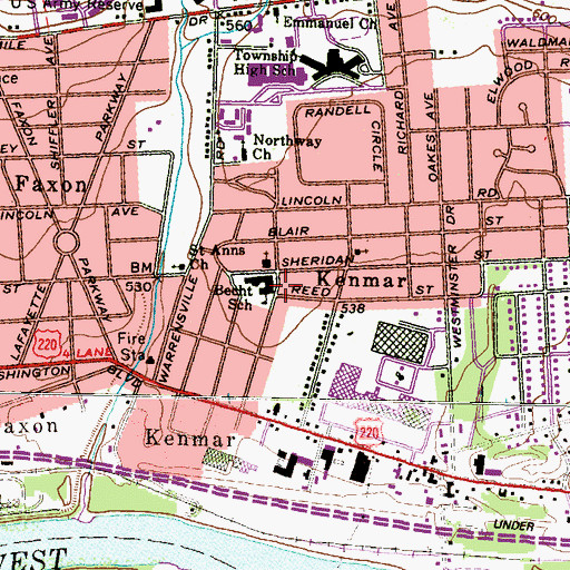 Topographic Map of Hecht School, PA