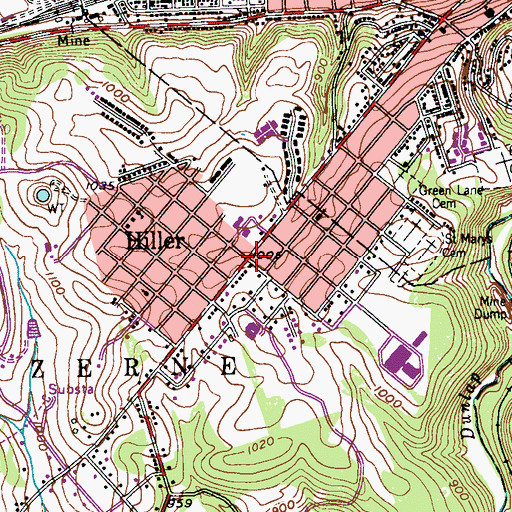 Topographic Map of Hiller, PA