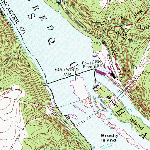 Topographic Map of Holtwood Dam, PA