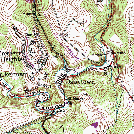 Topographic Map of Hoods Hollow, PA
