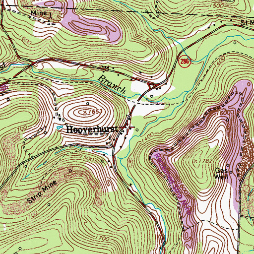 Topographic Map of Hooverhurst, PA