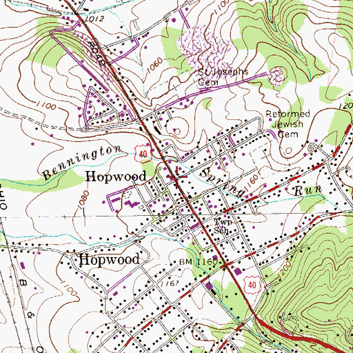 Topographic Map of Hopwood, PA