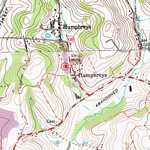 Topographic Map of Humphreys, PA