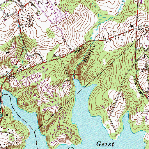 Topographic Map of Hunter Run, PA