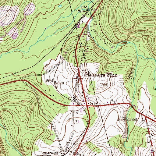 Topographic Map of Hunters Run, PA
