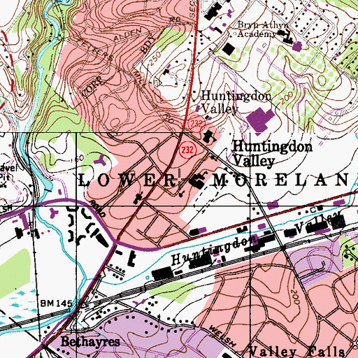 Topographic Map of Huntingdon Valley, PA