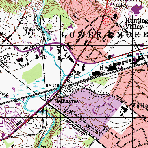 Topographic Map of Huntingdon Valley Creek, PA