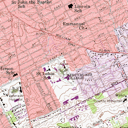 Topographic Map of Mercyhurst College, PA