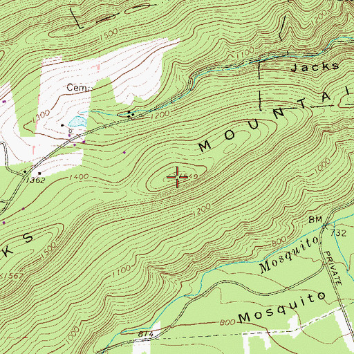 Topographic Map of Jacks Mountain, PA