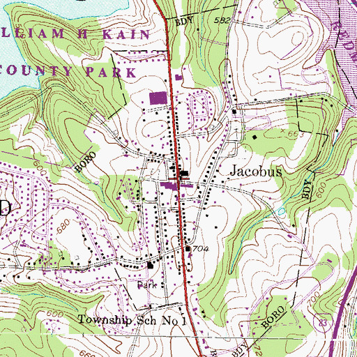 Topographic Map of Jacobus, PA