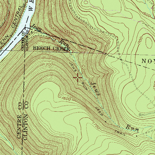 Topographic Map of Jews Run Jeep Trail, PA