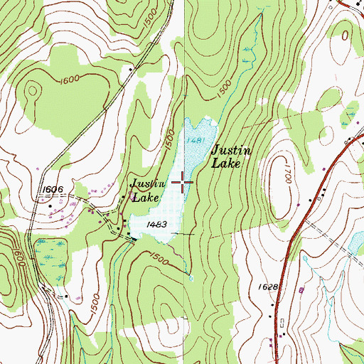 Topographic Map of Justin Lake, PA