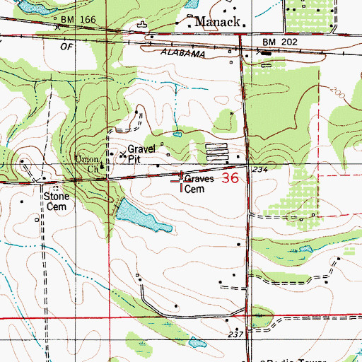 Topographic Map of Graves Cemetery, AL