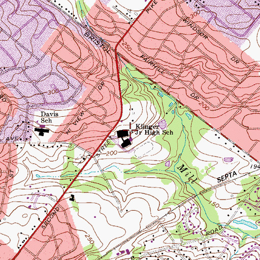 Topographic Map of Eugene Klinger Middle School, PA