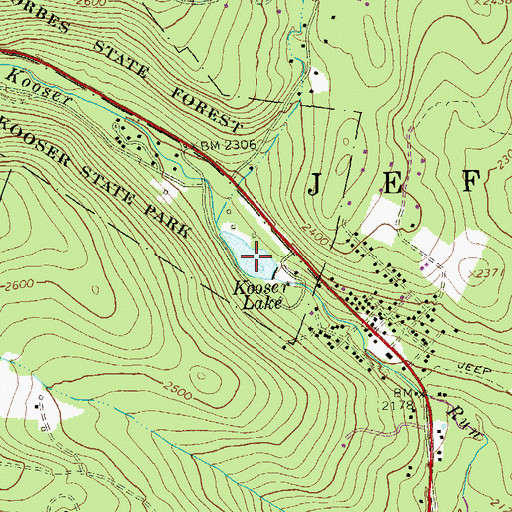 Topographic Map of Kooser Lake, PA