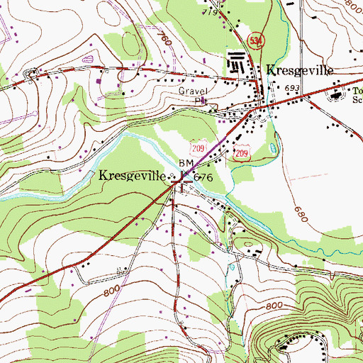 Topographic Map of Kresgeville, PA