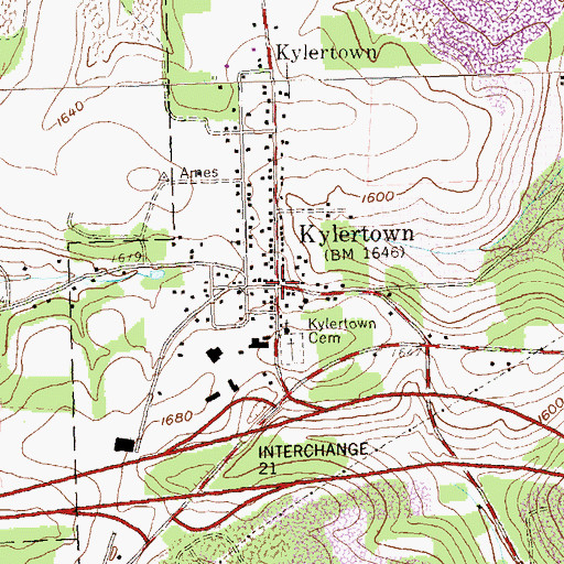 Topographic Map of Kylertown, PA