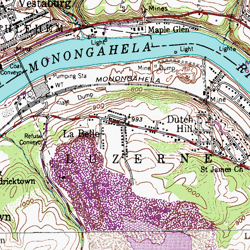 Topographic Map of La Belle, PA