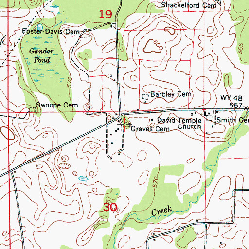 Topographic Map of Graves Cemetery, AL