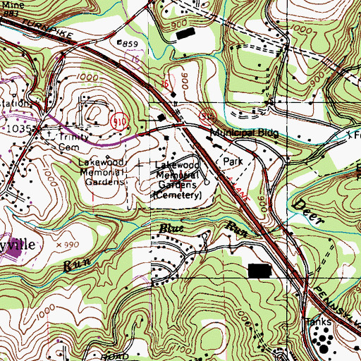Topographic Map of Lakewood Memorial Gardens, PA