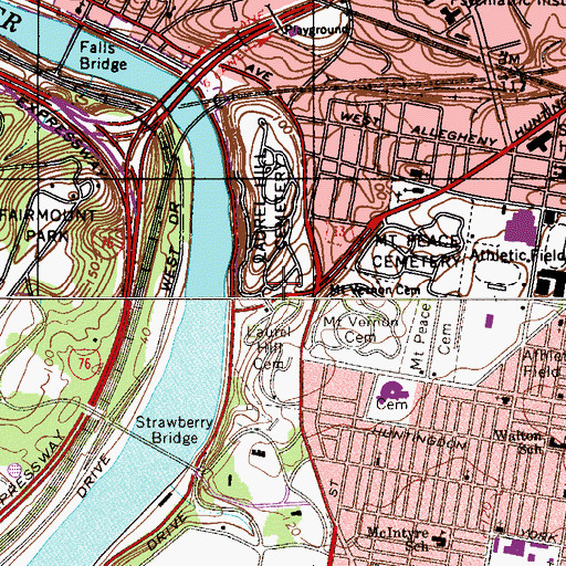 Topographic Map of Laurel Hill Cemetery, PA