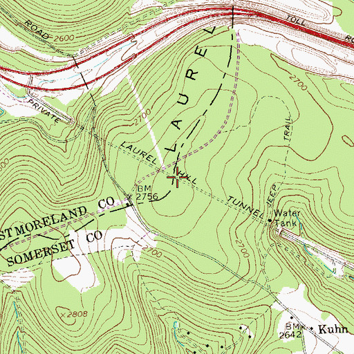Topographic Map of Laurel Hill Tunnel, PA