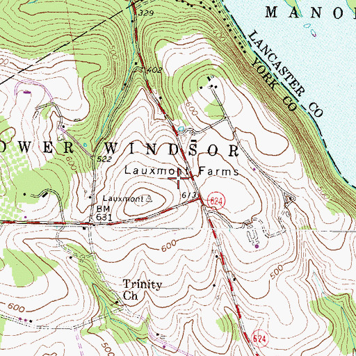 Topographic Map of Lauxman Farms, PA