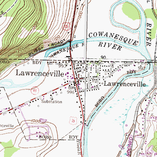 Topographic Map of Lawrenceville, PA