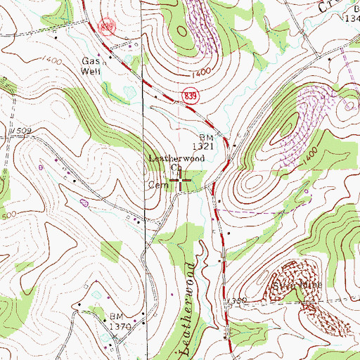 Topographic Map of Leatherwood Church, PA