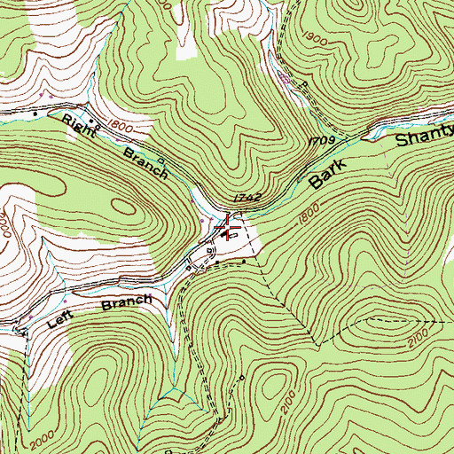 Topographic Map of Left Branch Bark Shanty Hollow, PA