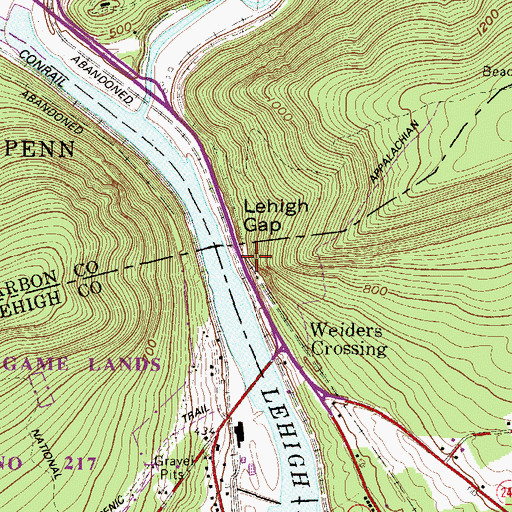Topographic Map of Lehigh Gap, PA