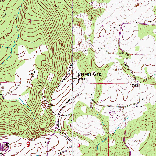 Topographic Map of Graves Gap Cemetery, AL