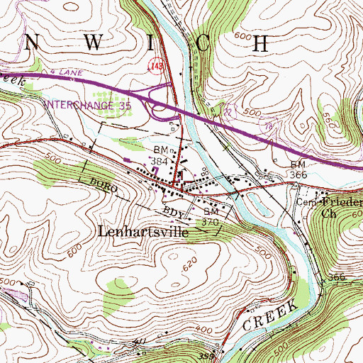 Topographic Map of Lenhartsville, PA