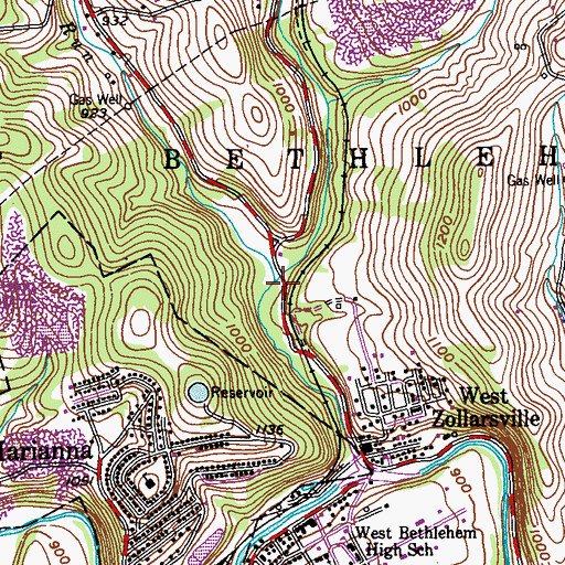 Topographic Map of Little Daniels Run, PA