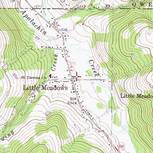 Topographic Map of Little Meadows, PA