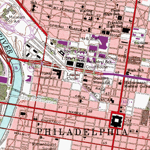 Topographic Map of Logan Circle, PA