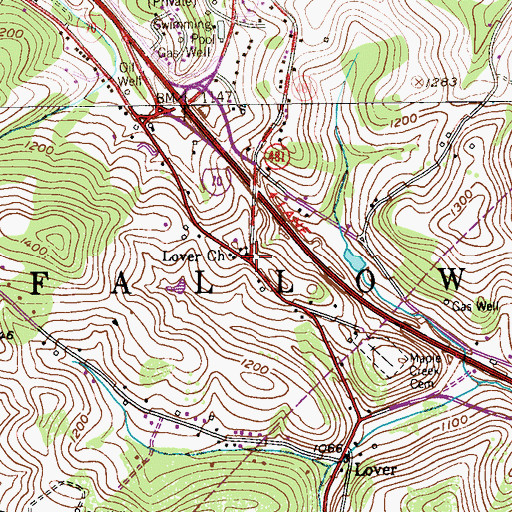 Topographic Map of Lover Church, PA