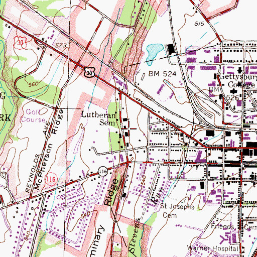 Topographic Map of Lutheran Theological Seminary at Gettysburg, PA