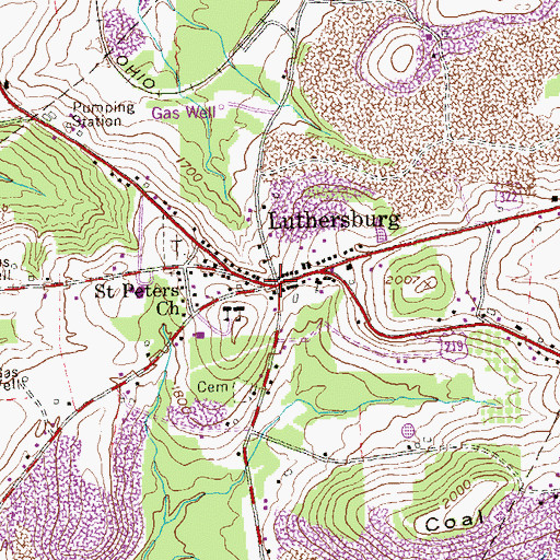Topographic Map of Luthersburg, PA