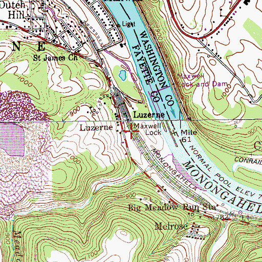 Topographic Map of Luzerne, PA