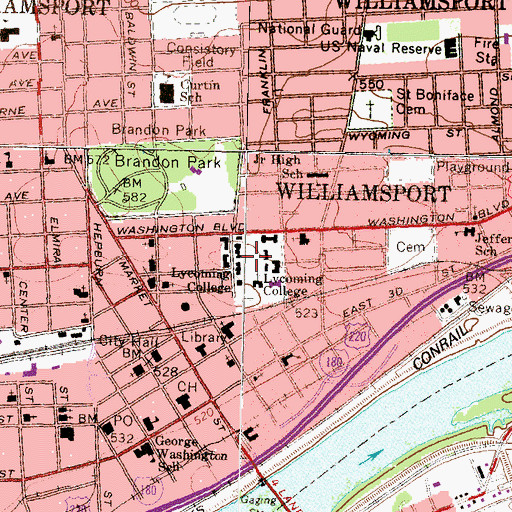 Topographic Map of Lycoming College, PA