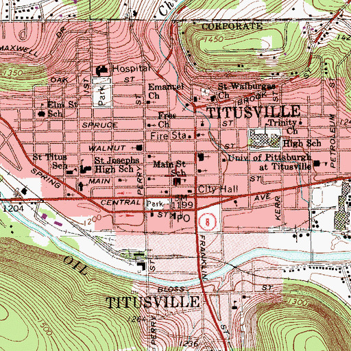 Topographic Map of Main Street School, PA